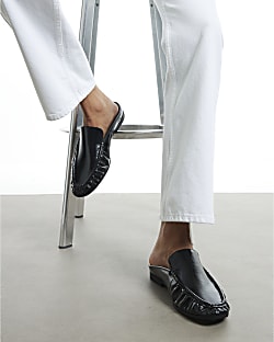 Black Backless Ruched Loafer