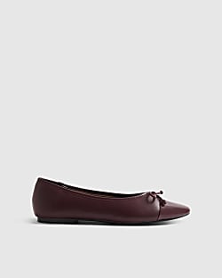 Burgundy Toe Cap Bow Ballet Flats