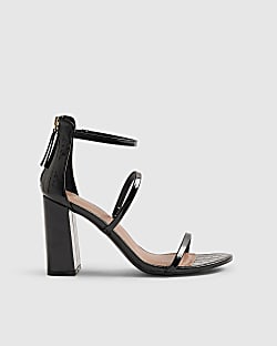 Black Swirl Strap Block Heel Sandals