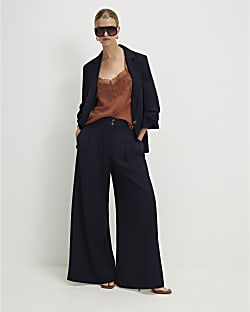 Navy Wide Leg Trousers