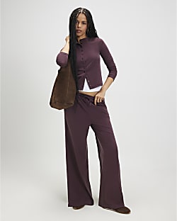 Purple Soft Touch Wide Leg Trousers
