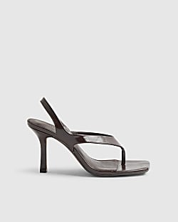 Brown Toe Thong Heeled Sandals