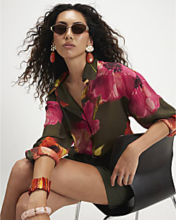 Khaki Floral Blouse