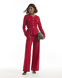 Red Ponte Wide Leg Trousers