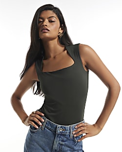 Green Square Neck Bodysuit