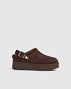 Brown Leopard Faux Fur Lined Slingback Shoes