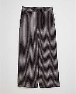 Petite Brown Ponte Wide Leg Stripe Trousers