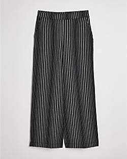 Petite Black Ponte Wide Leg Stripe Trousers