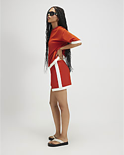 Orange Premium Pleat Colour Block Shorts