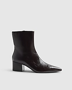 Burgundy Point Toe Heeled Ankle Boots