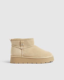 Beige Faux Fur Lined Platform Boots