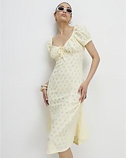 Yellow Broderie Midi Dress