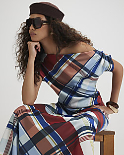 Blue Check Satin Blouse