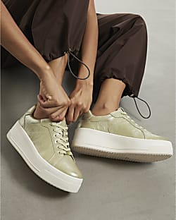 Gold Platform Lace Up Trainers
