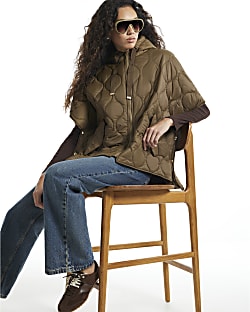 Khaki Quilted Puffer Cape