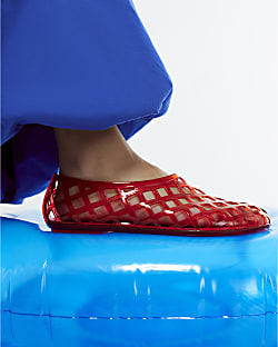 Red Open Caged Jelly Sandals