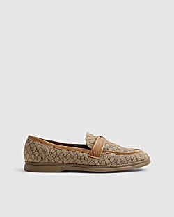 Beige Monogram Decal Loafers