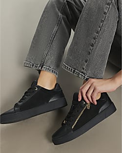 Black Zip Side Lace Up Trainers