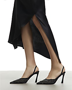 Black Diamante Slingback Court Heels