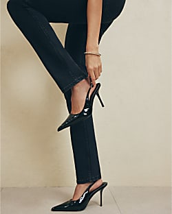 Black Patent Slingback Court Heels
