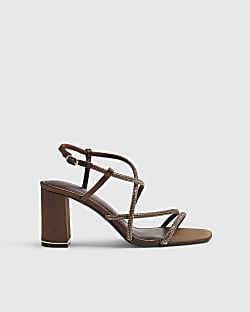 Brown Strappy Block Heeled Sandals