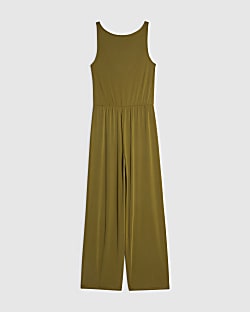 Khaki Cupro Sleeveless Jumpsuit