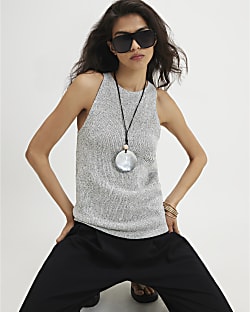 Grey Knitted Sleeveless Tank Top