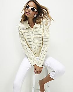 Yellow Knitted Long Sleeve Daisy Cardigan