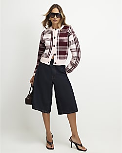 Pink Banana Sleeve Knit Check Cardigan