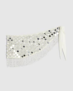 Cream Mirror Sequin Hip Scarf