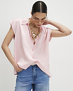 Pink Satin Short Sleeve Shirt
