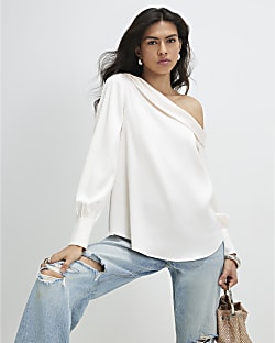 Cream Long Sleeve Off The Shoulder Top