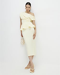 Yellow Peplum Midi Dress