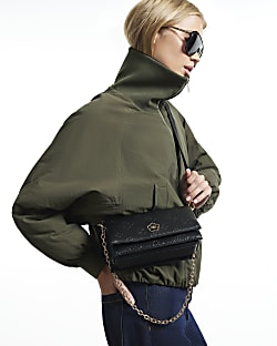 Black Embossed Monogram Crossbody Bag
