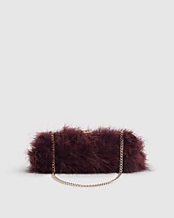 Burgundy Feather Framed Shoulder Bag
