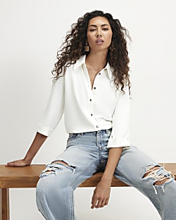 White Turnback Sleeve Shirt