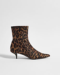 Brown Wide Fit Leopard Print Sock Boots