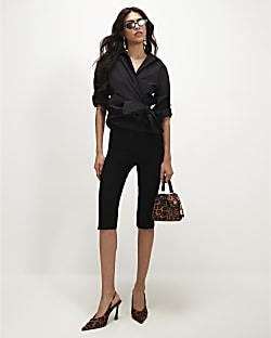 Black Cotton Poplin Wrap Tie Shirt