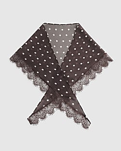 Brown Polka Dot Lace Trim Scarf