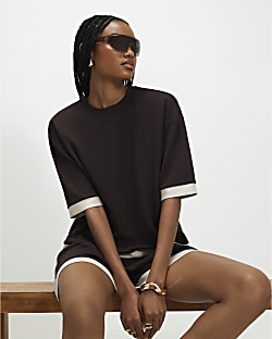 Brown Premium Colour Block T-Shirt