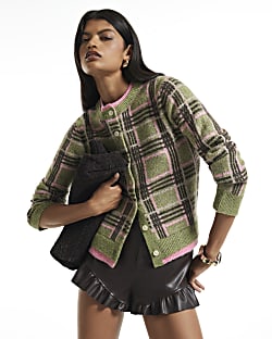 Green Check Cardigan