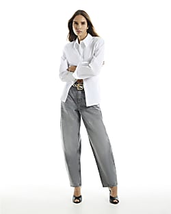 Grey High Waisted Vintage Barrel Leg Jeans