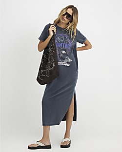 grey t shirt midi dress Cotton Eagle Rock T-Shirt Maxi dress outfit
