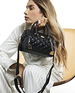 Black Quilted Metal Corner Bowler Bag