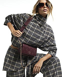 Burgundy Embossed Monogram Crossbody Bag