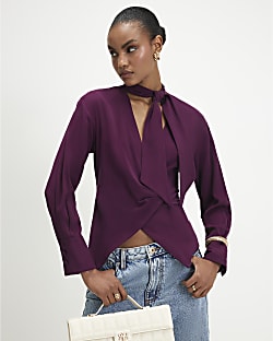 Purple Wrap Scarf Detail Shirt