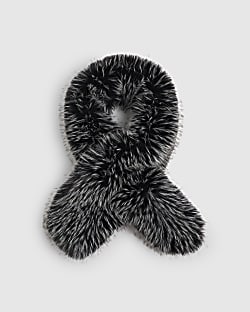 Black Tipped Long Faux Fur Scarf