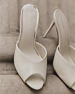 Cream Mule Heeled Sandals
