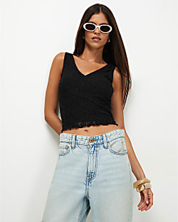 Black Lace V Neck Cami Top