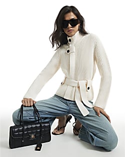 Cream Tie Rib Cardigan